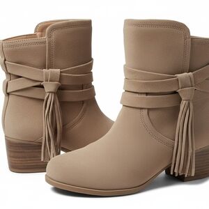Elegant Tan Ankle Booties with Tassel Detail